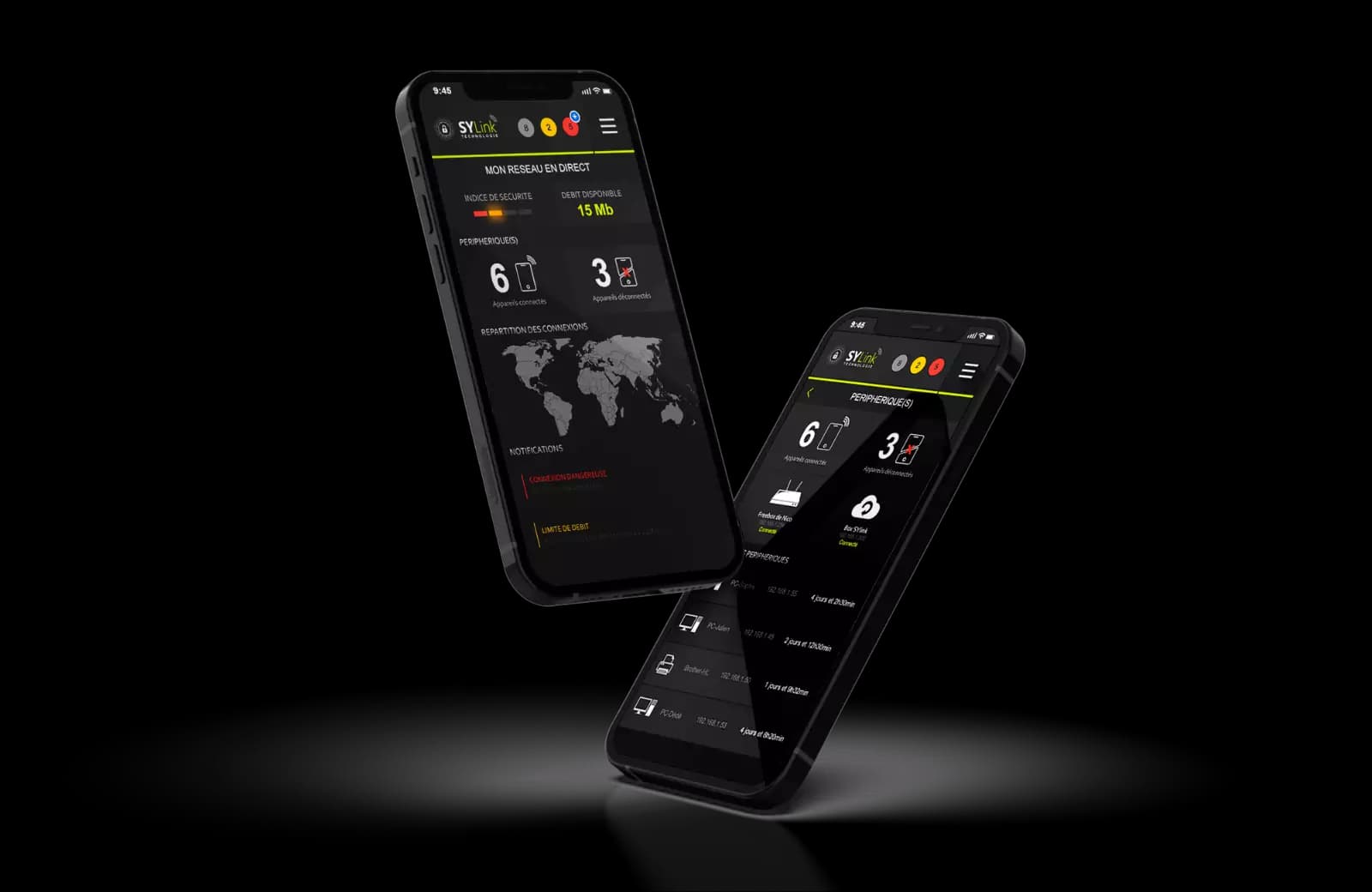 Interface SYLink Mobile — alertes et supervision